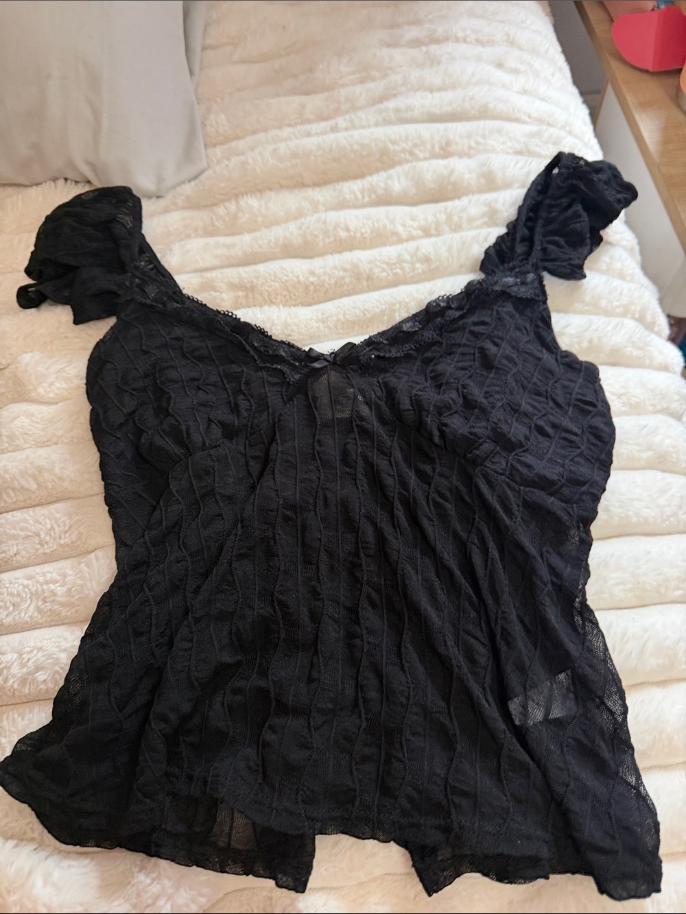 Women's Black Textured Lace-Trim Camisole
